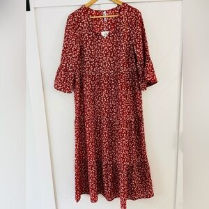 NWT VIISHOW Red Floral Bohemian Midi Dress
